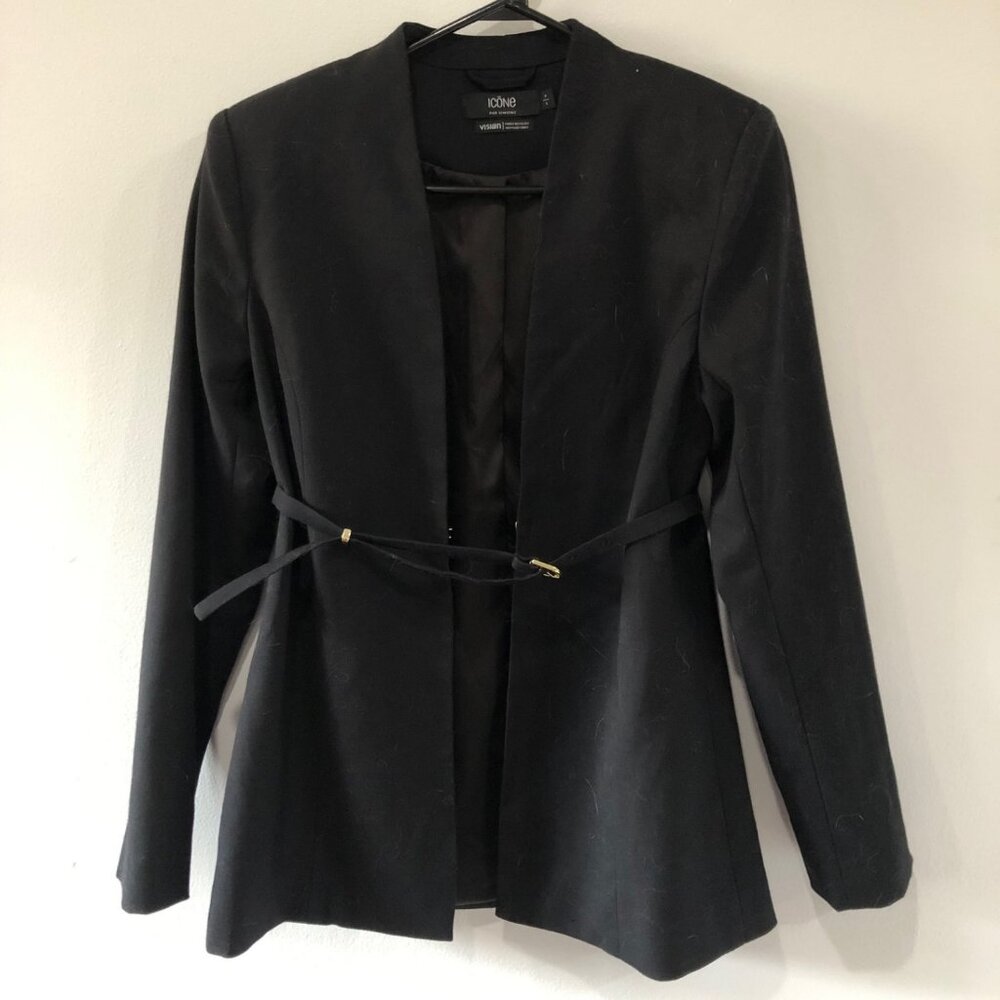 Icone Elegant Black Belted Blazer Jacket